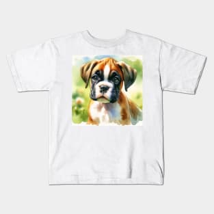 Watercolor Puppies Boxer - Cute Puppy Kids T-Shirt